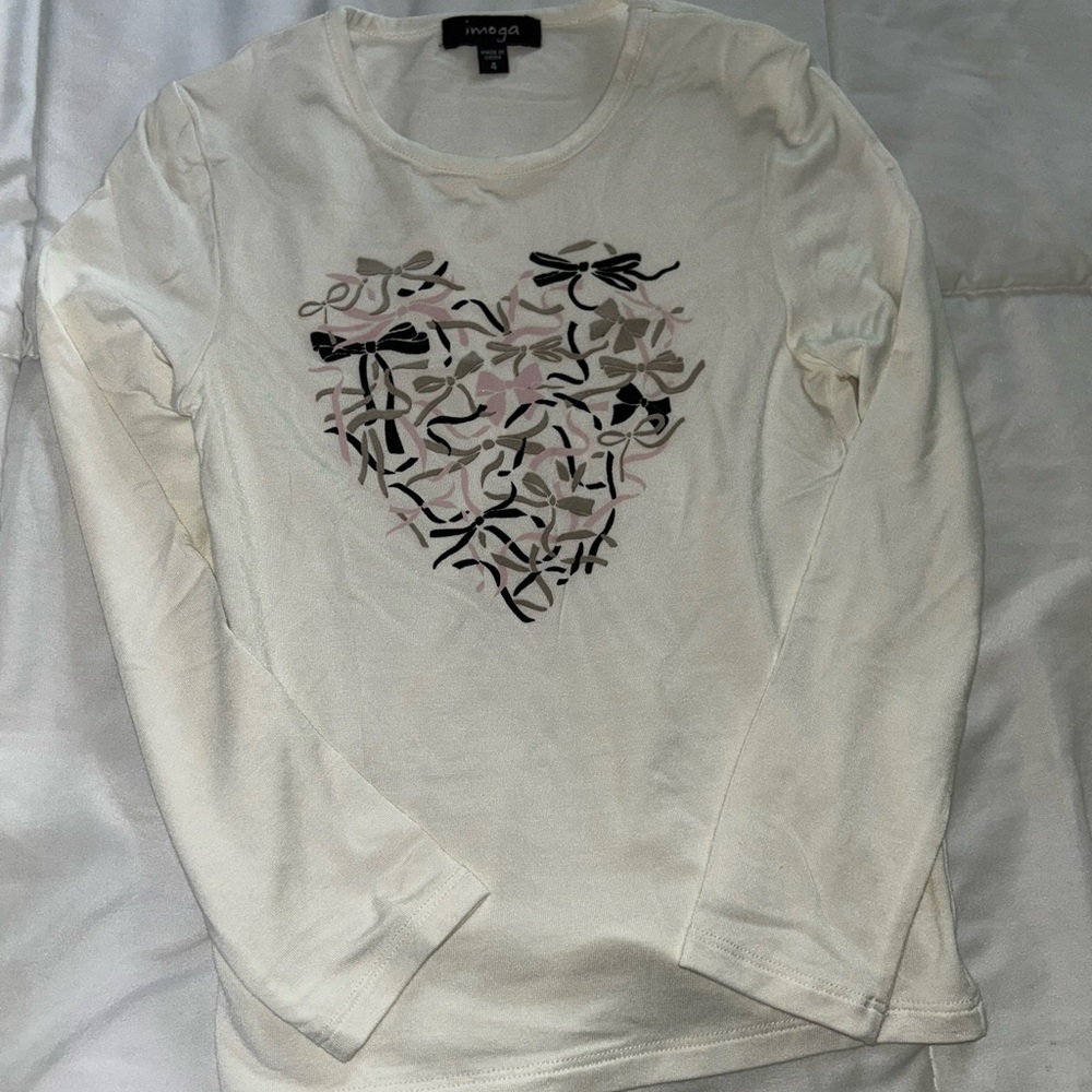 Imoga Ivory Long Sleeve Top with Bow Pattern